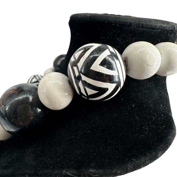 Vintage Chunky Wooden Bead Black And White 80s Necklace Zebra - Picture 2 of 5